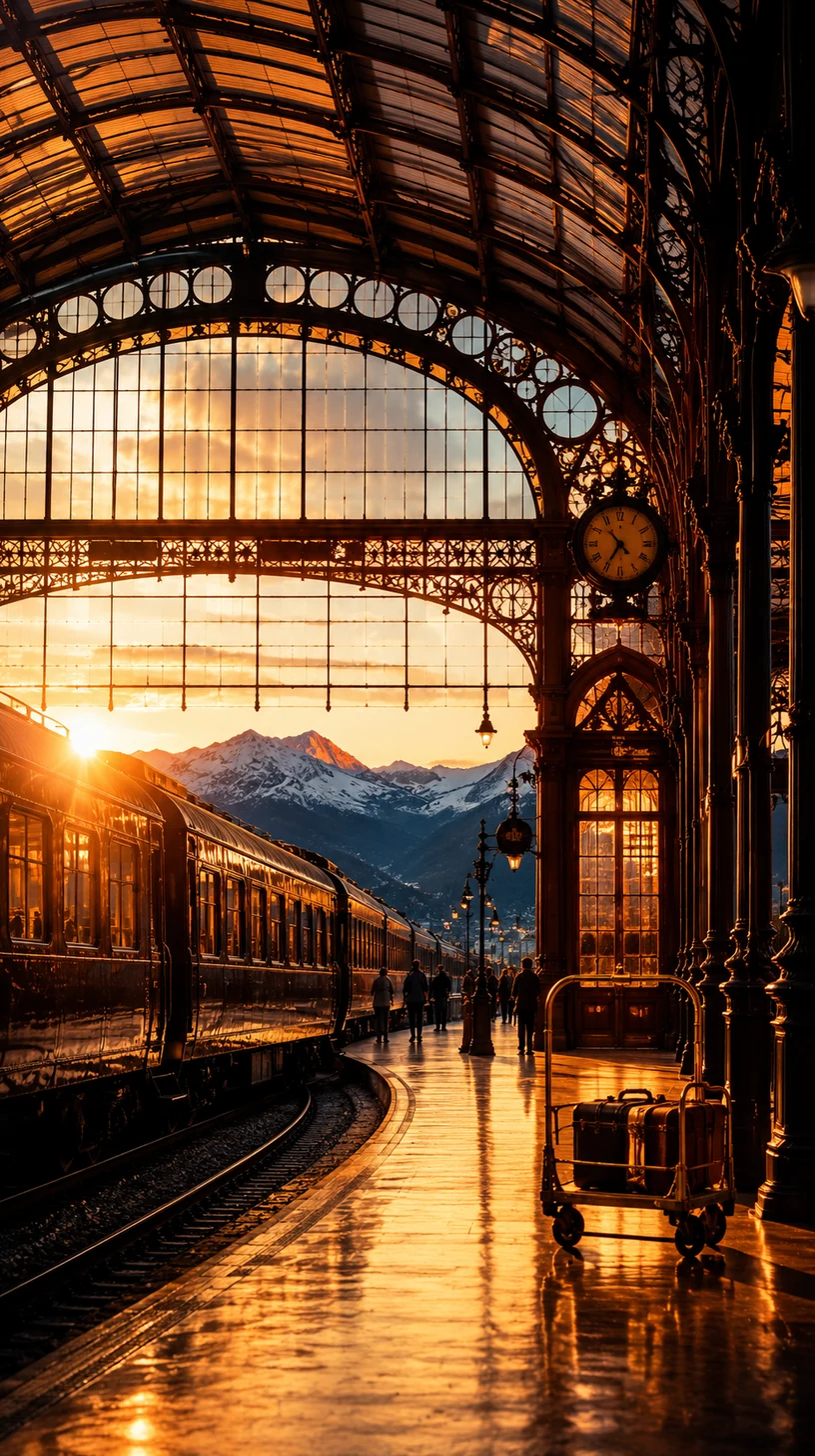 Historisches Bahnhofsgewölbe im kupferfarbenen Morgenlicht